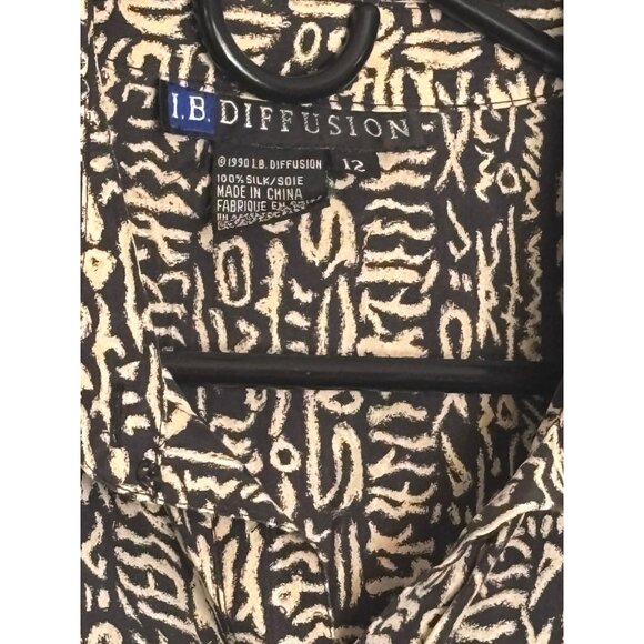 I.B. Diffusion 90s Y2K Unisex Shirt Size 12 Oversized Abstract Print 100% Silk - Picture 11 of 12